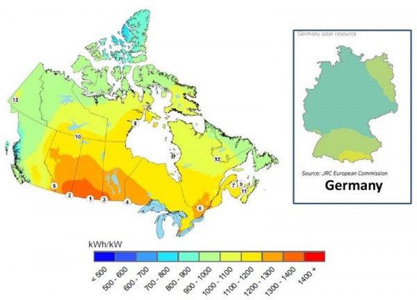 Canada vs Germany solar PV potential